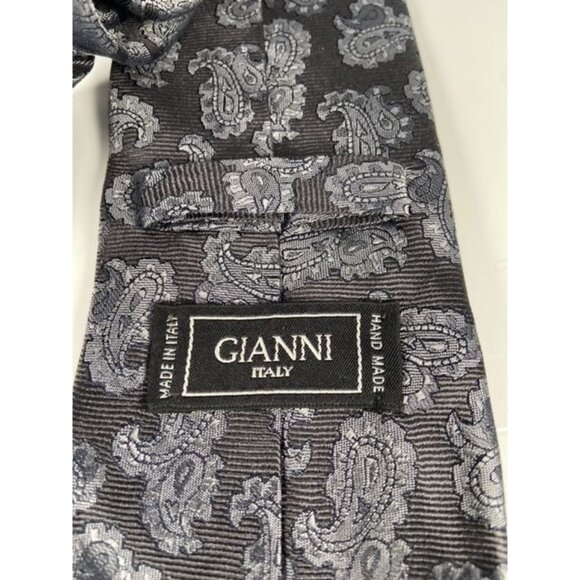Men's Necktie 100% Silk Gianni Brand in Grey & Silver Paisley. Stunning Handmade - Picture 3 of 5
